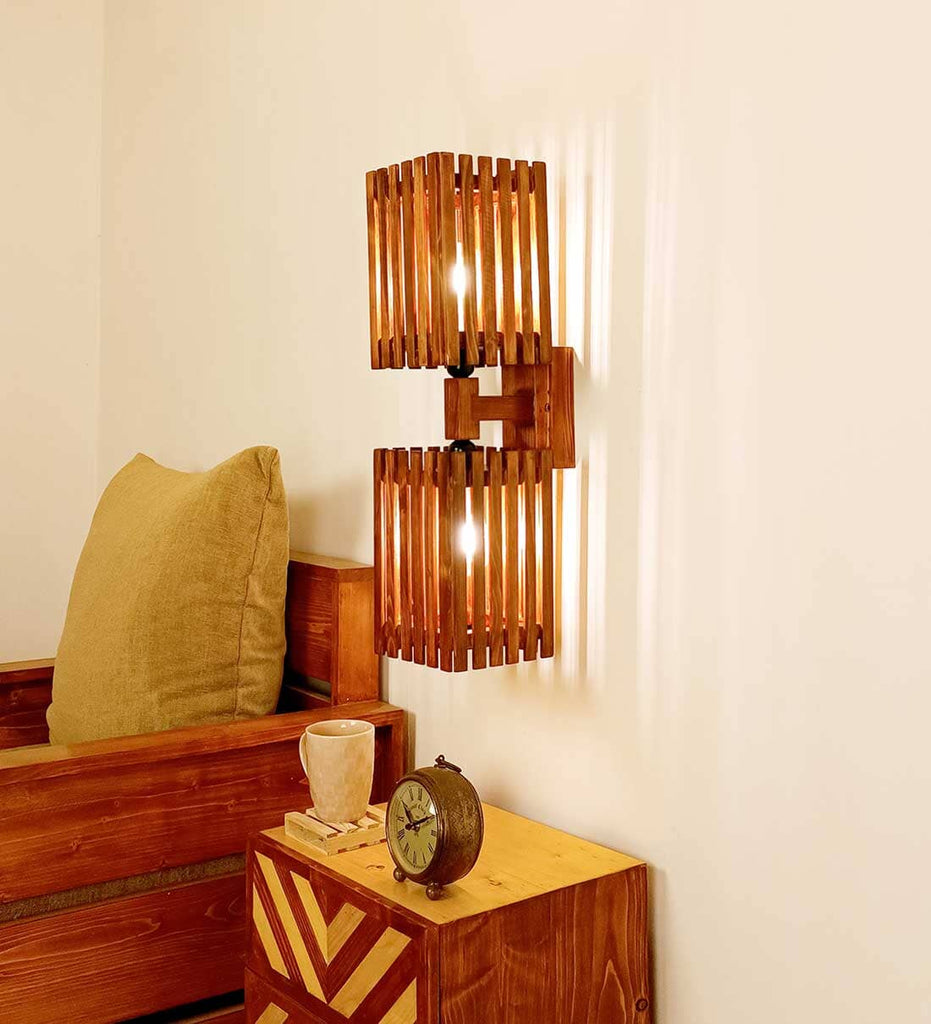 Elegant Duo Brown Wooden Wall Light