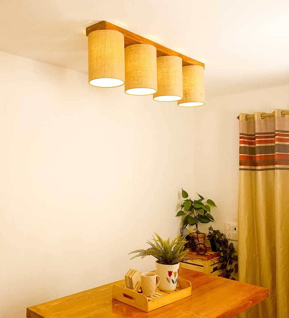 Elementary Brown Wooden 4 Series Ceiling Lamp