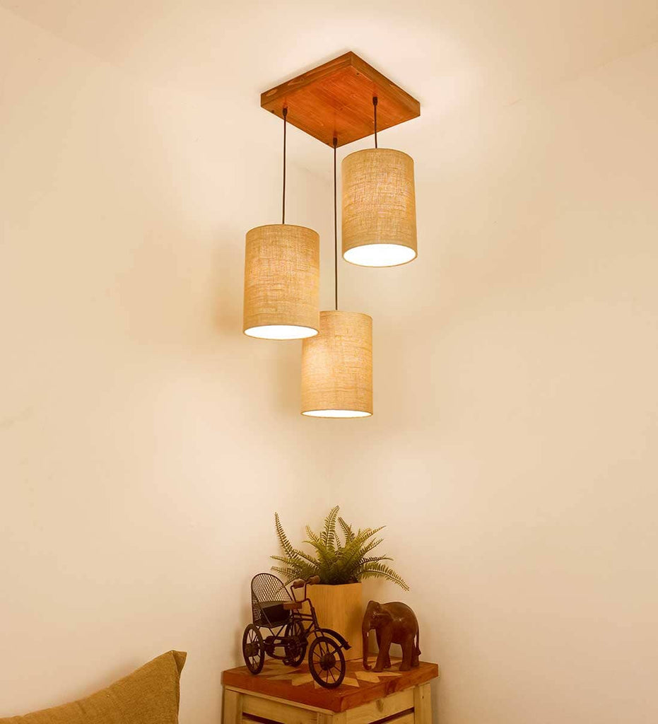 Elementary Brown Wooden Cluster Hanging Lamp