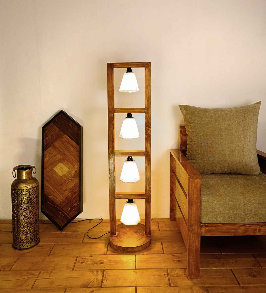 Florent Wooden Floor Lamp with Brown Base and Jute Fabric Lampshade