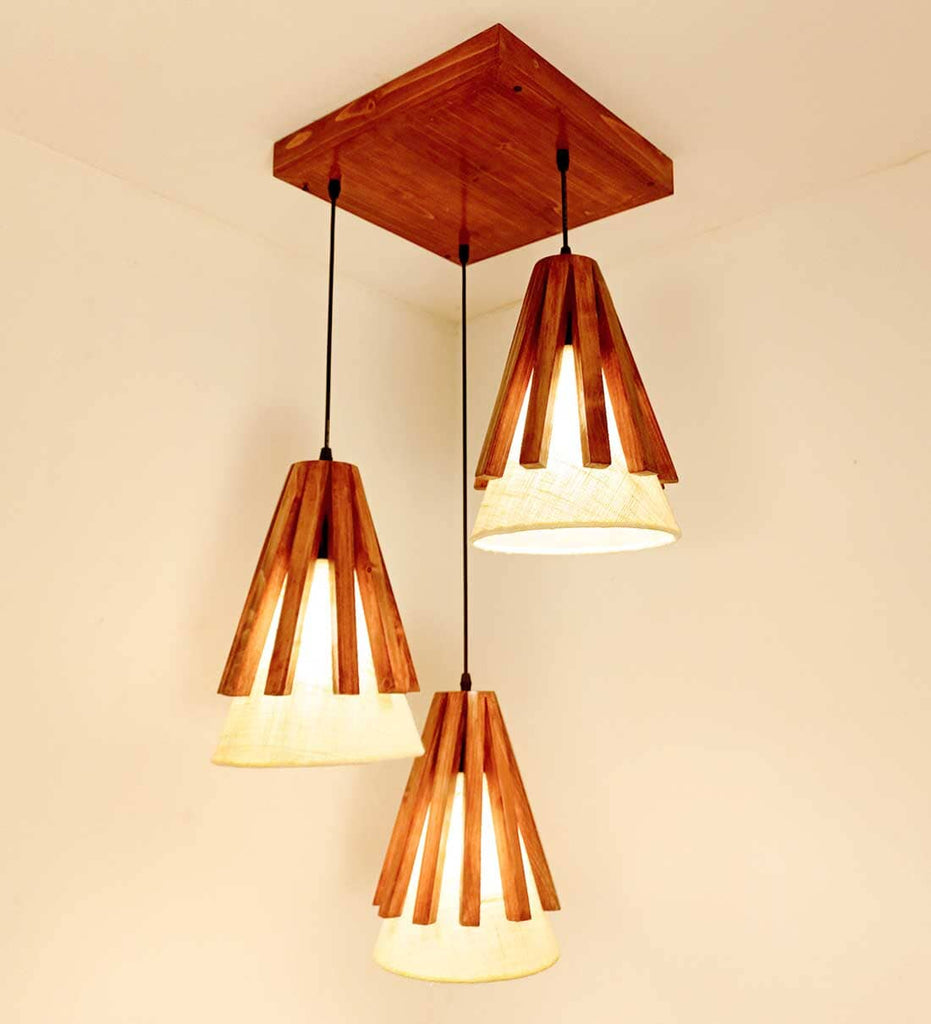 Flue Brown Wooden Cluster Hanging Lamp