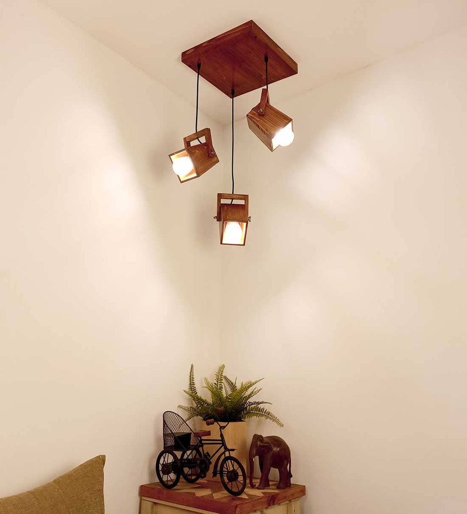 Focal Brown Wooden Cluster Hanging Lamp