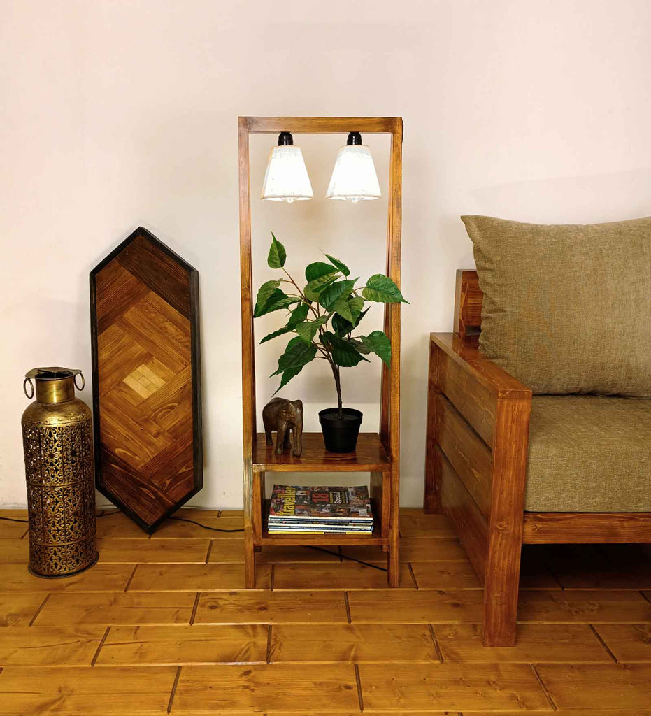 Francis Wooden Floor Lamp with Brown Base and Jute Fabric Lampshade