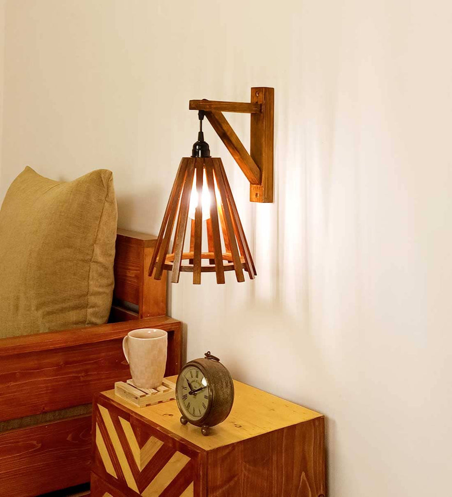 Funnel L Brown Wooden Wall Light