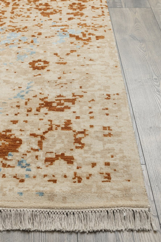 Luxury - Britta Beige Rust Pure Silk & Wool Hand Knotted Premium Carpet