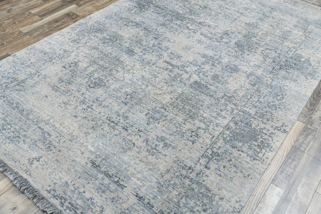 Luxury - Delmara Grey Blue New Neland Wool Hand Knotted Premium Carpet