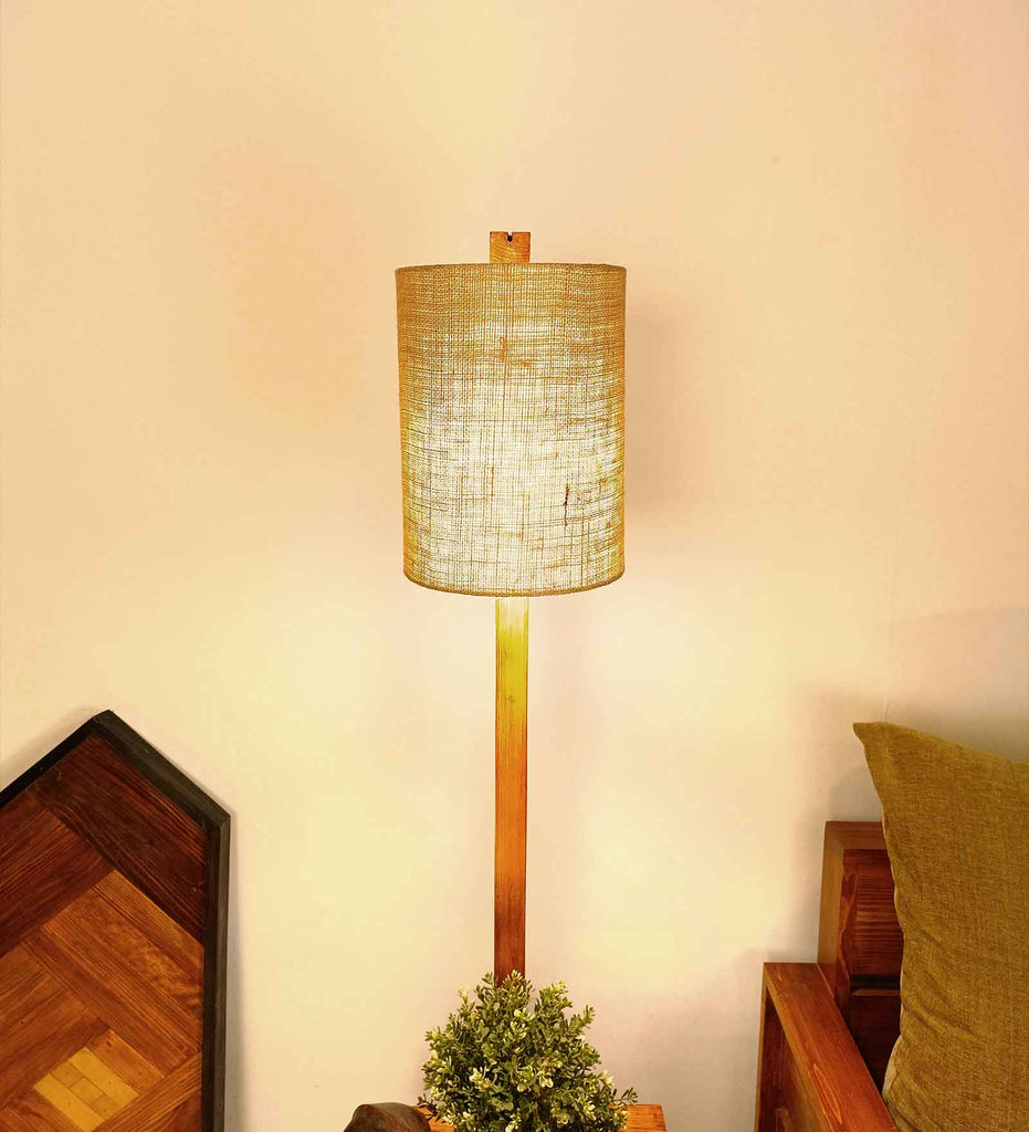 Henry Wooden Floor Lamp with Brown Base and Jute Fabric Lampshade