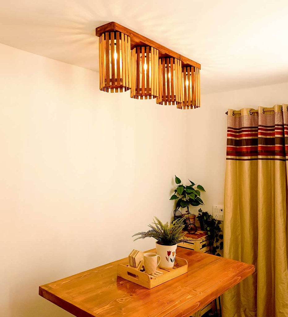 Hexa Brown Wooden 4 Series Ceiling Lamp