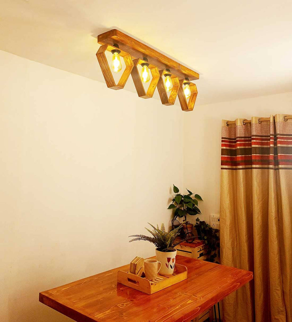 Hexad Brown Wooden 4 Series Ceiling Lamp