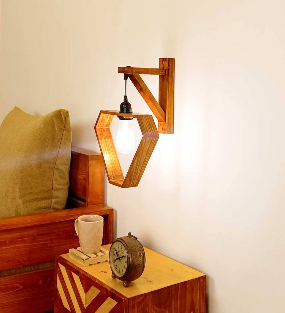 Hexad L Brown Wooden Wall Light