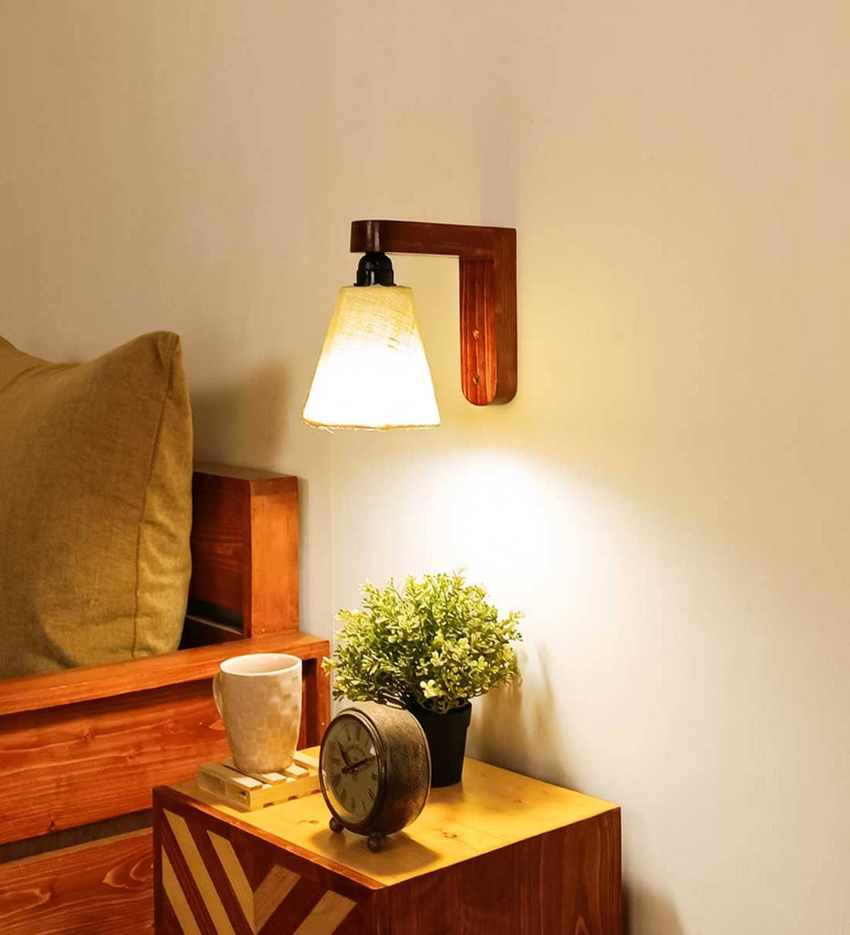 Hexagon Brown Wooden Wall Light