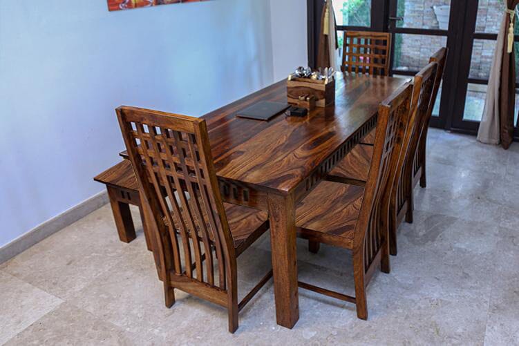 Solid Wood Kuber Dining Set 8 Seater with Bench
