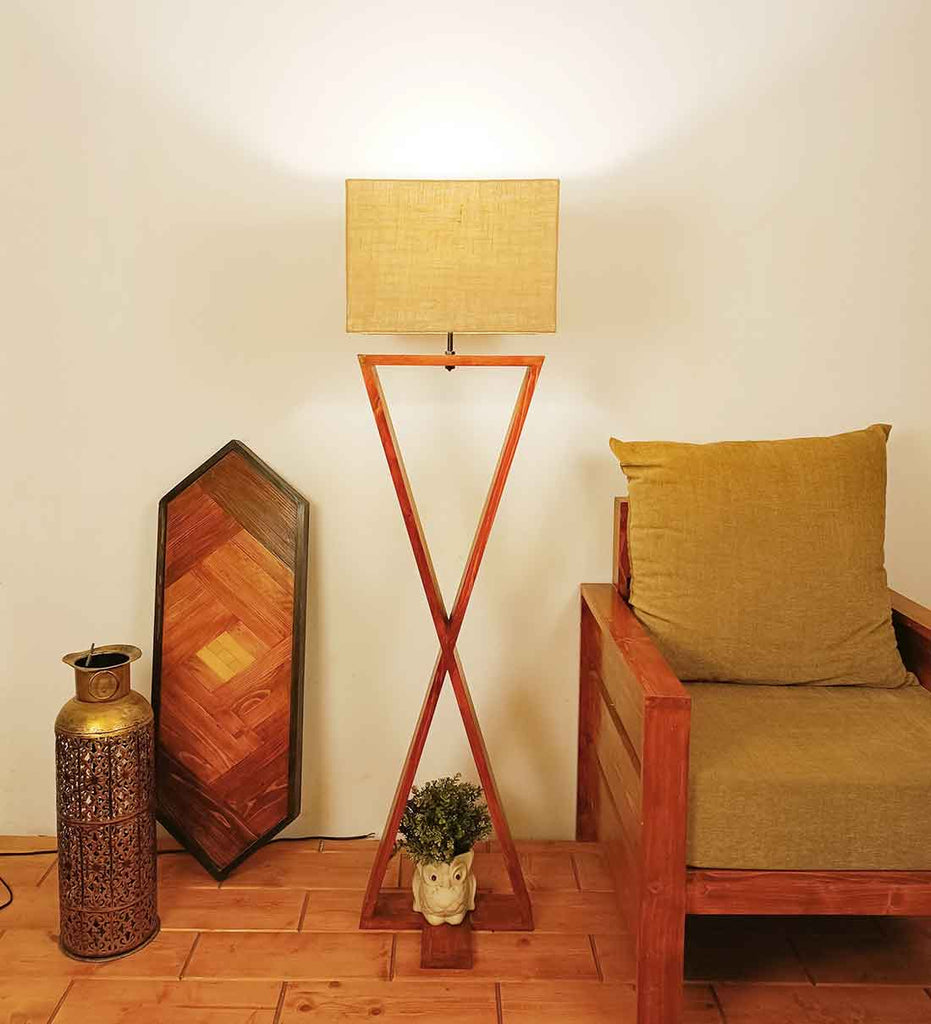 Solid Wood Infinity Beige Jute Lampshade Floor Lamp With Brown Base