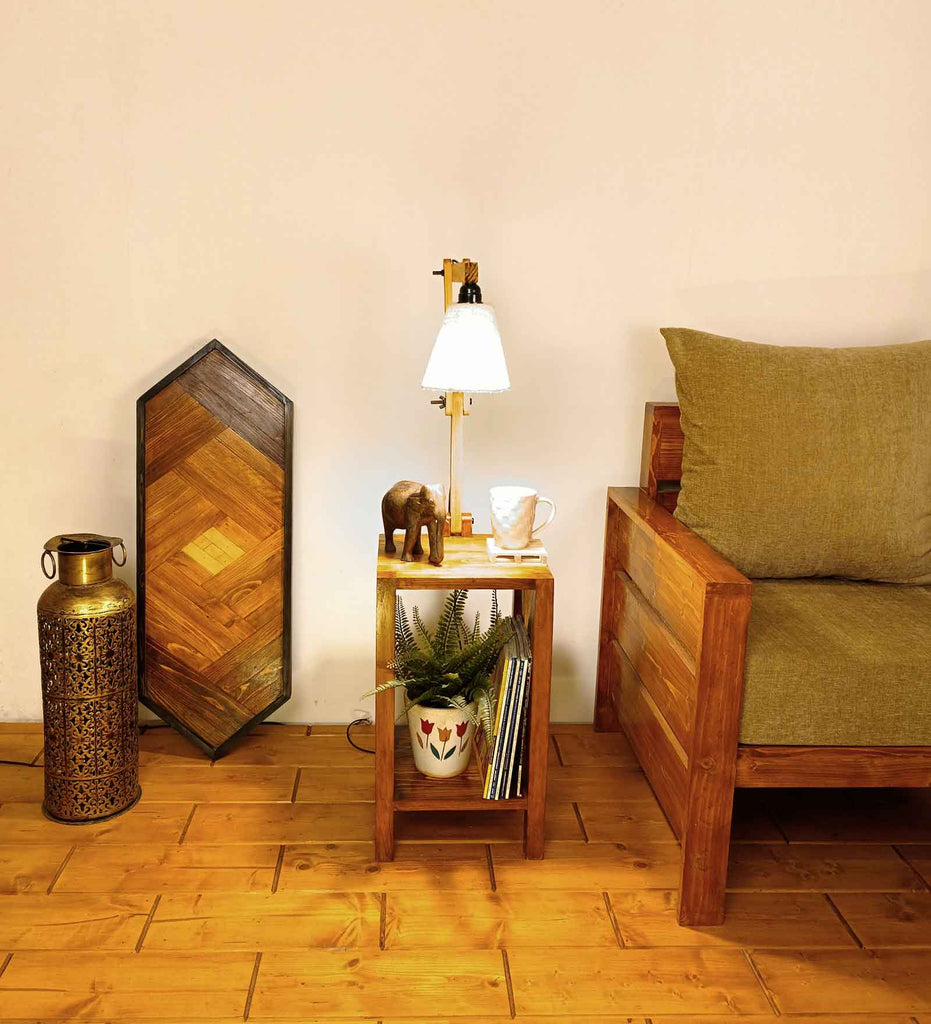 Maurice Wooden Floor Lamp with Brown Base and Jute Fabric Lampshade