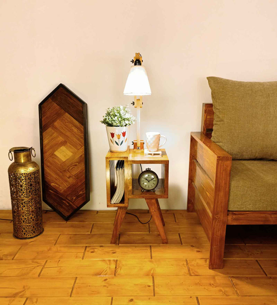 Noel Wooden Floor Lamp with Brown Base and Jute Fabric Lampshade