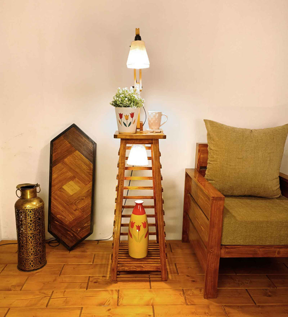 Pascal Wooden Floor Lamp with Brown Base and Jute Fabric Lampshade