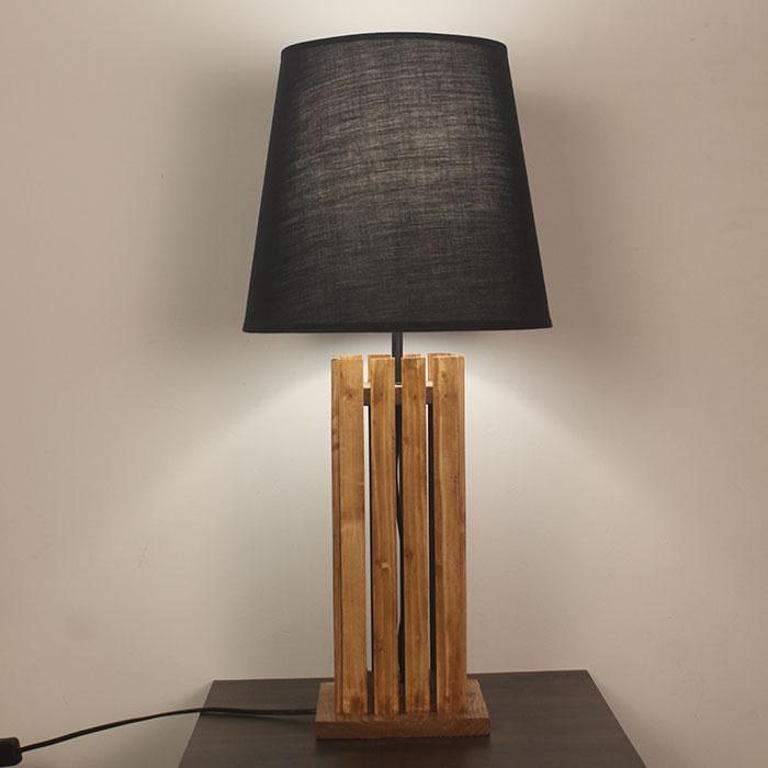 Solid Wood Elegant Black Fabric Lampshade Table Lamp With Brown Base