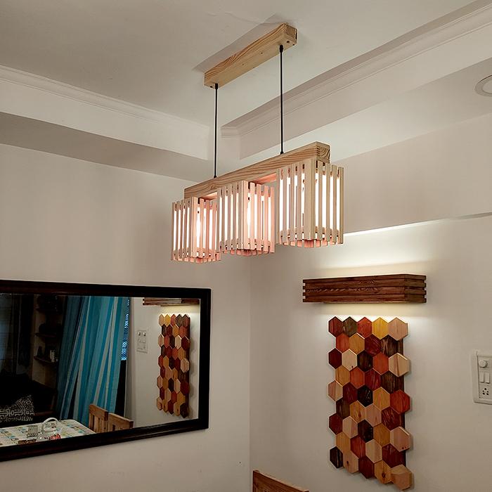 Solid Wood Elegant Series Hanging Light With Beige Base