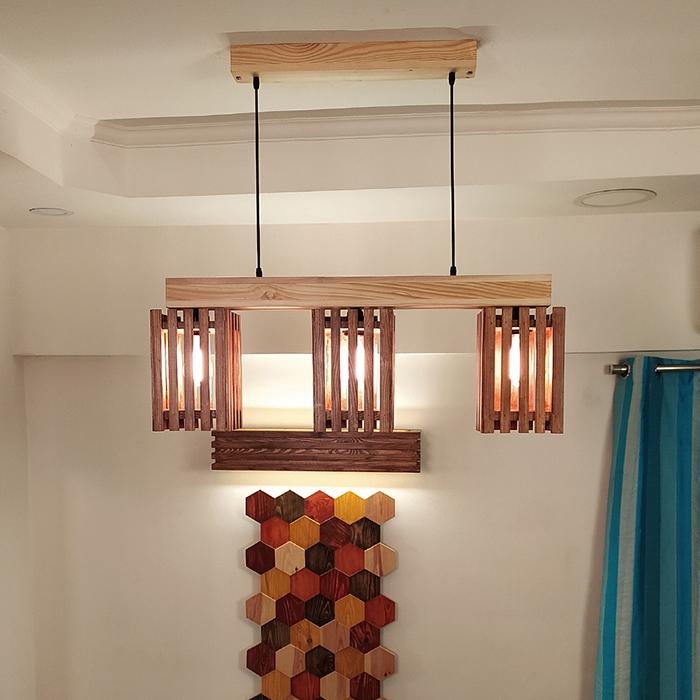 Solid Wood Elegant Series Hanging Light With Brown & Beige Base