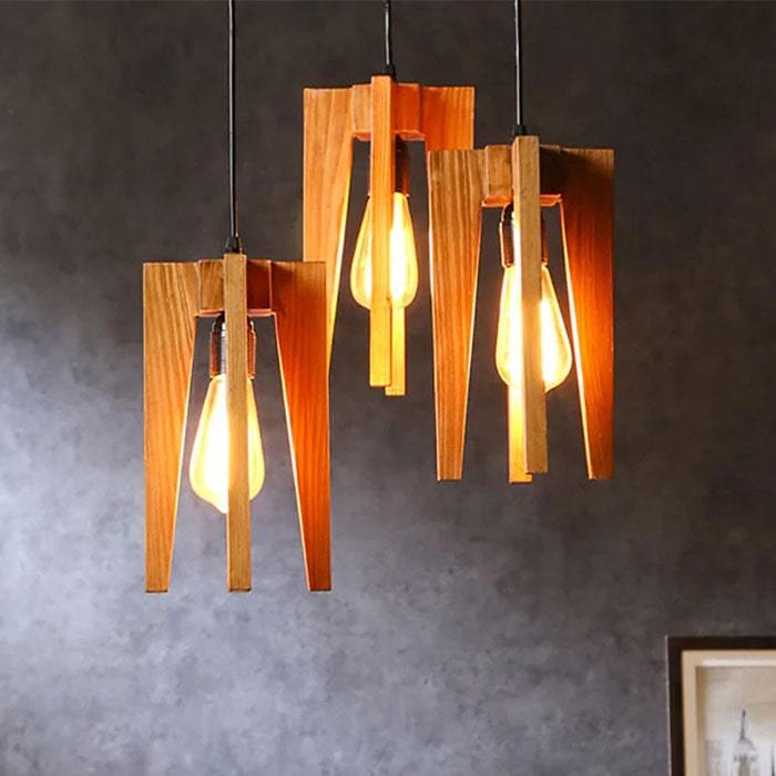 Solid Wood Jet Cluster Hanging Lamp With Brown Base