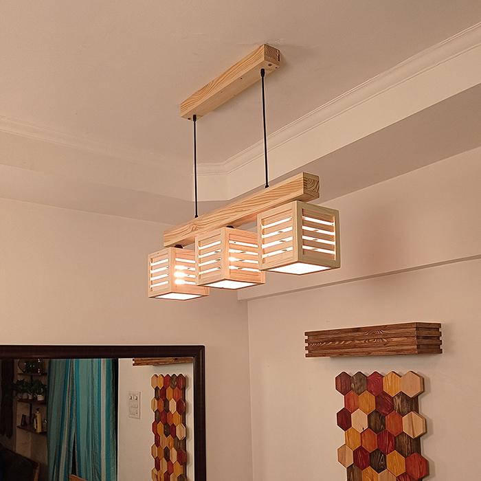 Solid Wood Lyon Series Hanging Light With Beige Base