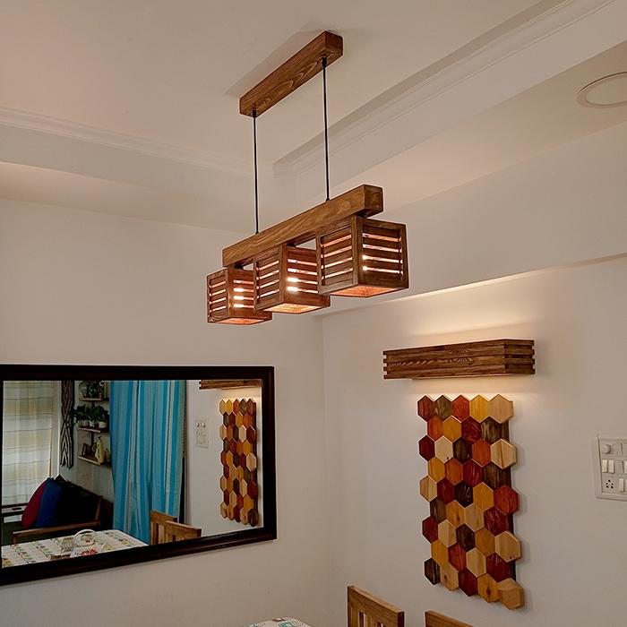 Solid Wood Lyon Series Hanging Light With Brown Base