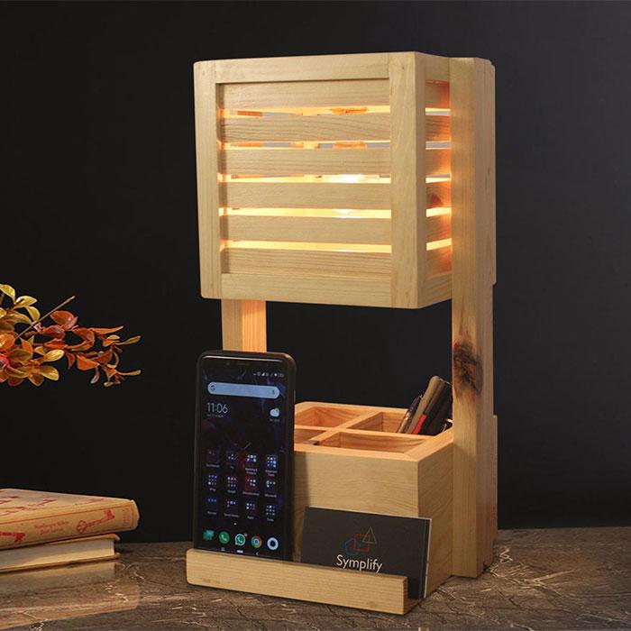 Solid Wood Minister Table Lamp With Desk Organizer