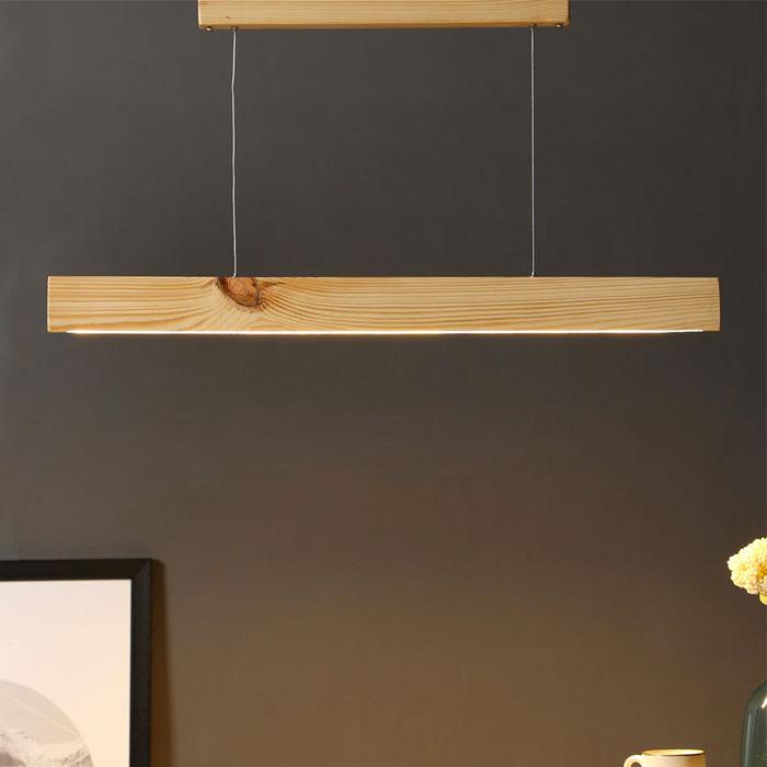 Solid Wood Slimline 36 Led Hanging Lamp With Beige Base
