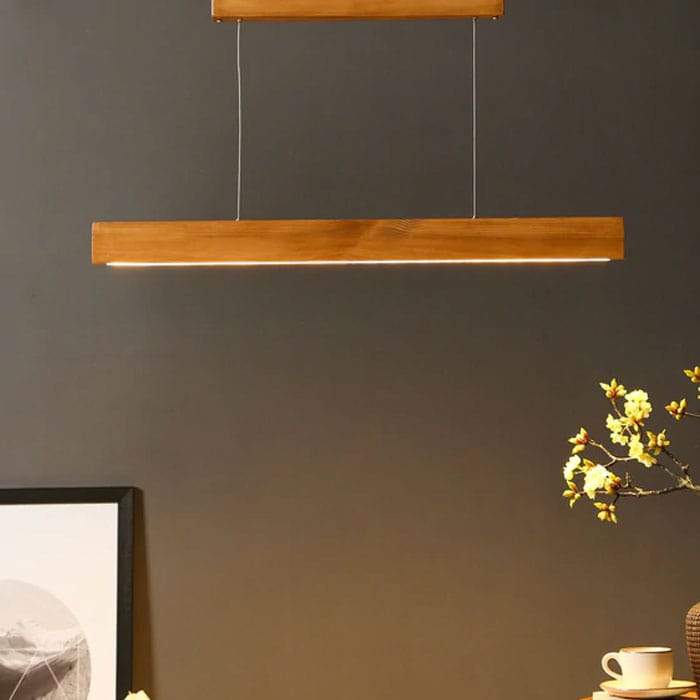 Solid Wood Slimline 36 Led Hanging Lamp With Brown Base