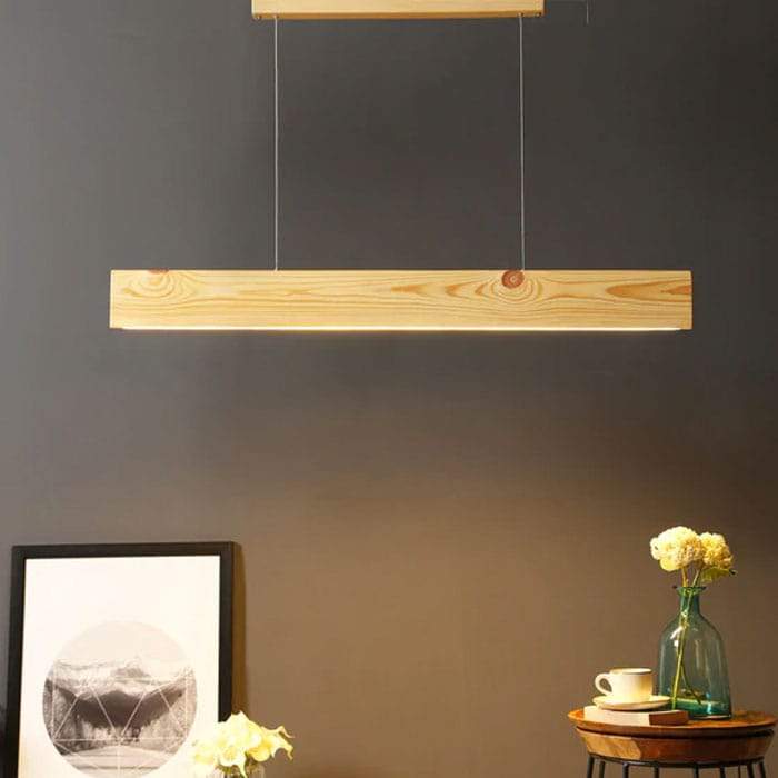 Solid Wood Slimline 48 Led Hanging Lamp With Beige Base