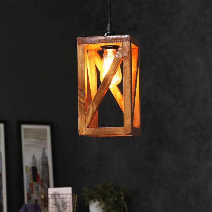 Solid Wood Symmetrical Single Hanging Lamp With Brown Base