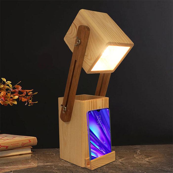 Solid Wood Toby Table Lamp With Desk Organizer