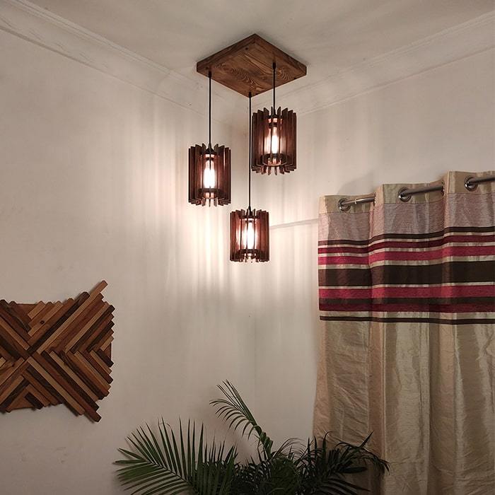 Solid Wood Ventus Cluster Hanging Lamp With Brown Base