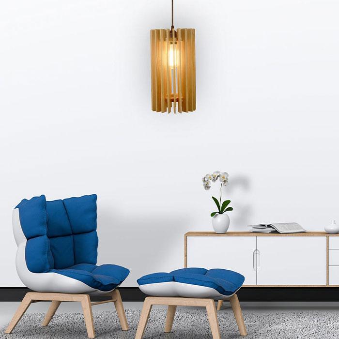 Solid Wood Ventus Single Hanging Lamp With Beige Base