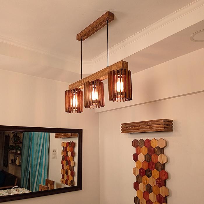 Solid Wood Ventus Series Hanging Light With Brown Base