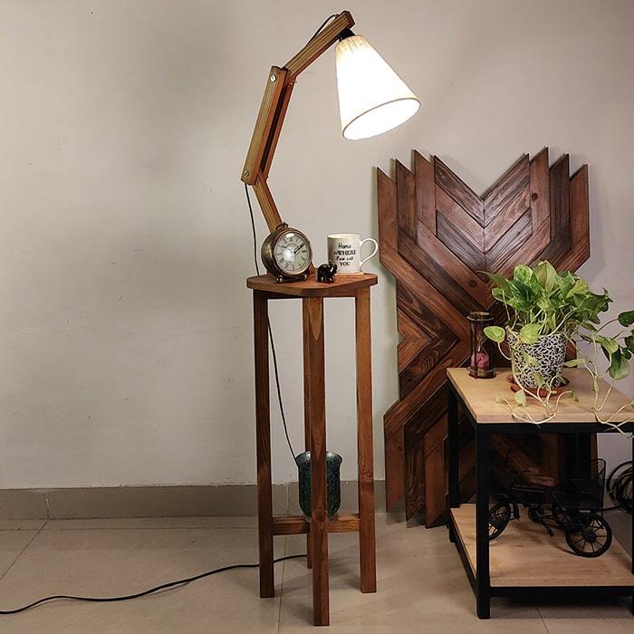 Solid Wood Centaur Beige Fabric Lampshade Floor Lamp With Brown Base