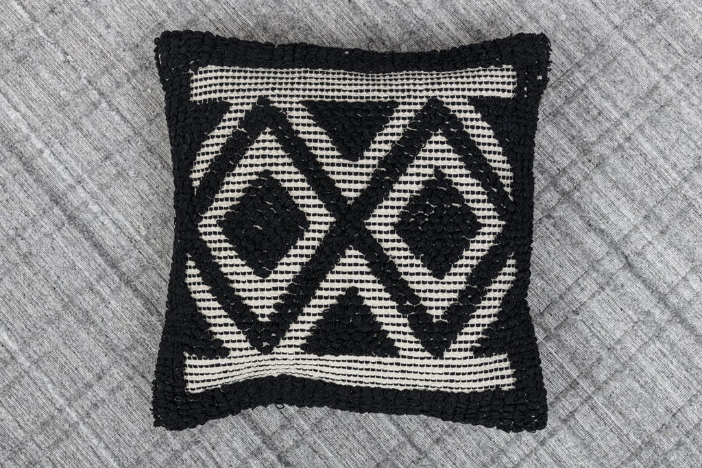 Romy Charcoal Printed Cotton Durrie Cushion  With Hand Work
