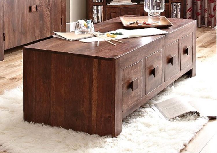 Solid Wood Cube 4 Drawer Coffee Table