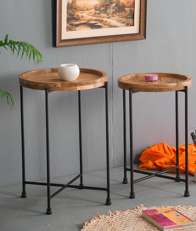 Solid Wood Pedestal Stool Set