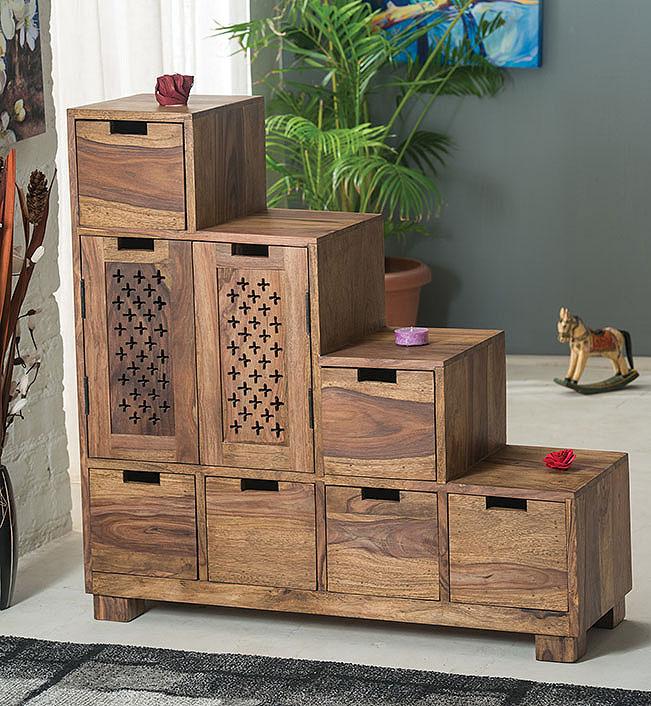 Solid Wood Jali Drawer Step Chest
