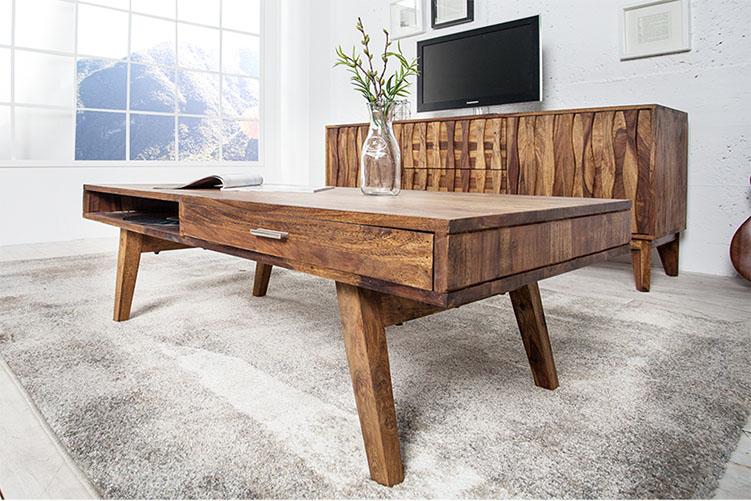 Solid Wood Buck Coffee Table with 2 Drawers