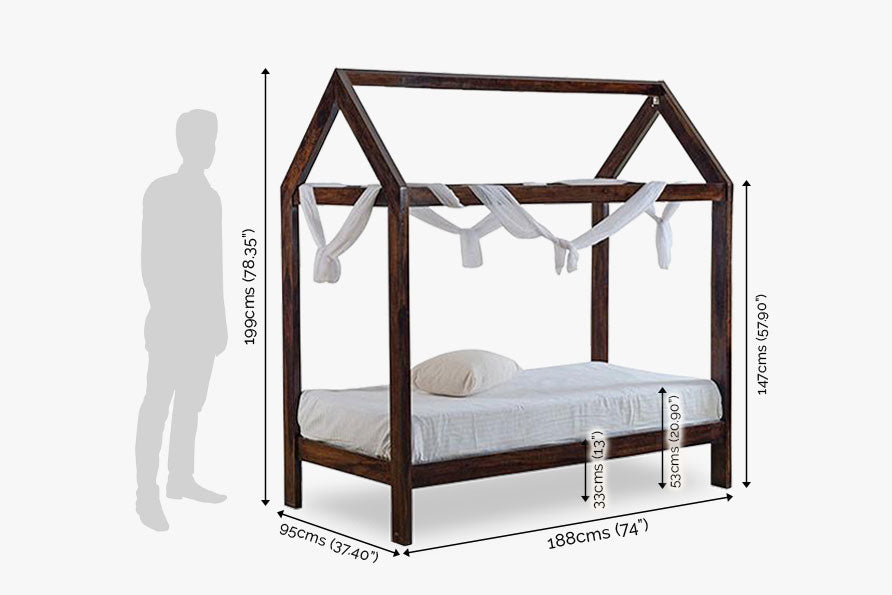 Buy Solid Wood Charlie Kids Canopy Hut Poster Bed Online In India