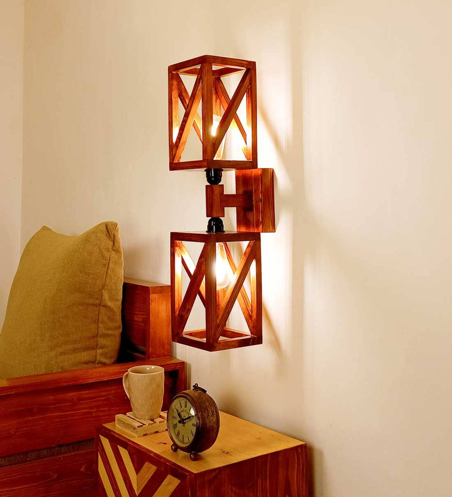 Symmetric Duo Brown Wooden Wall Light