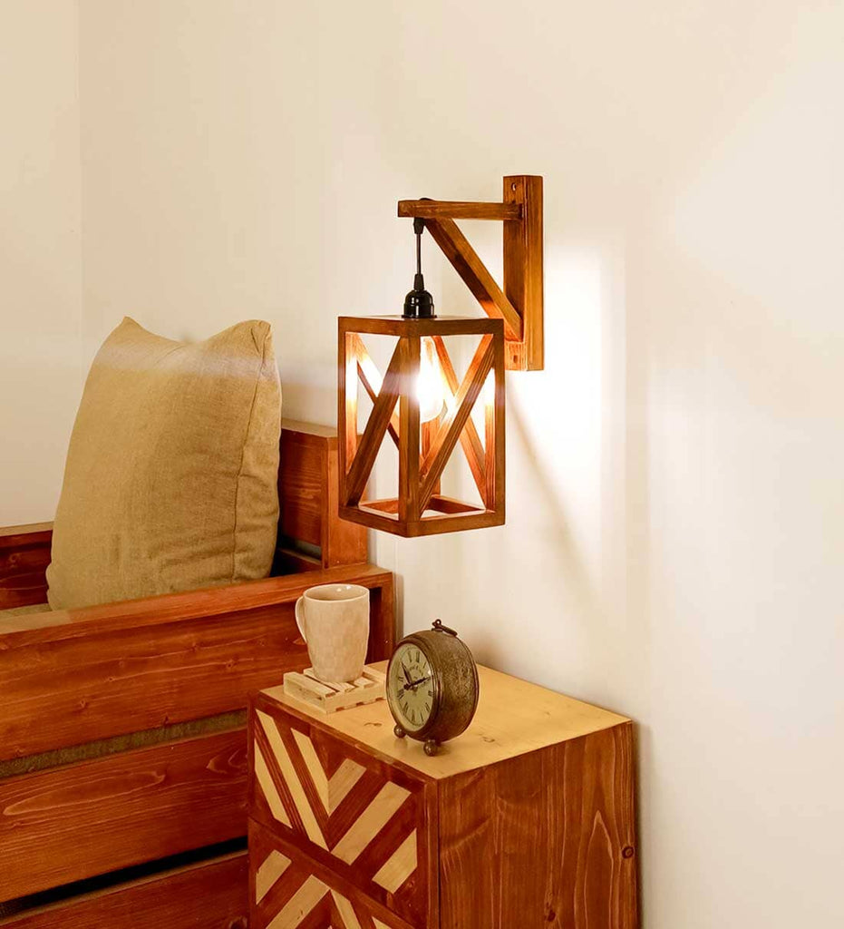 Symmetric L Brown Wooden Wall Light