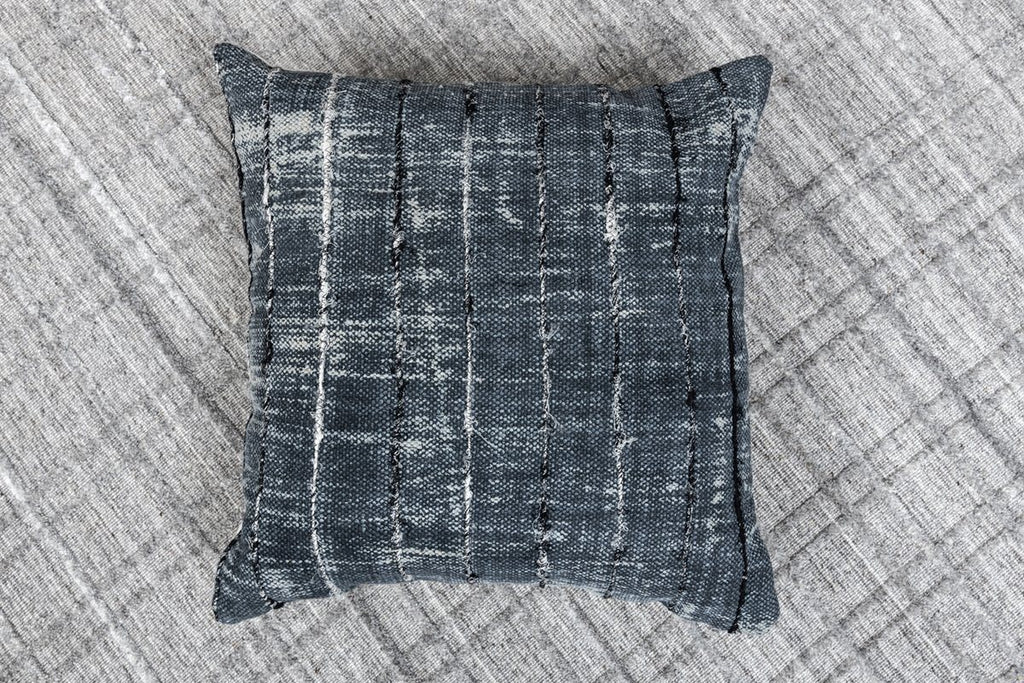 Tetras Teal Printed Cotton Durrie Cushion With Hand Work