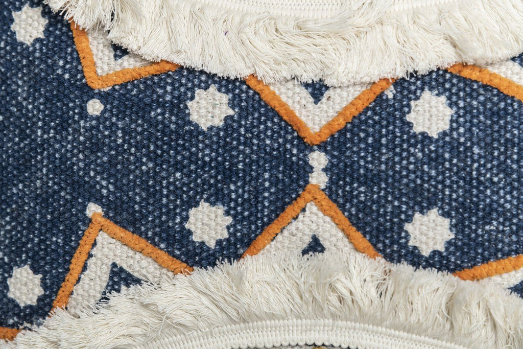 Tidal Ivory Blue Printed Cotton Durrie Cushion With Hand Work