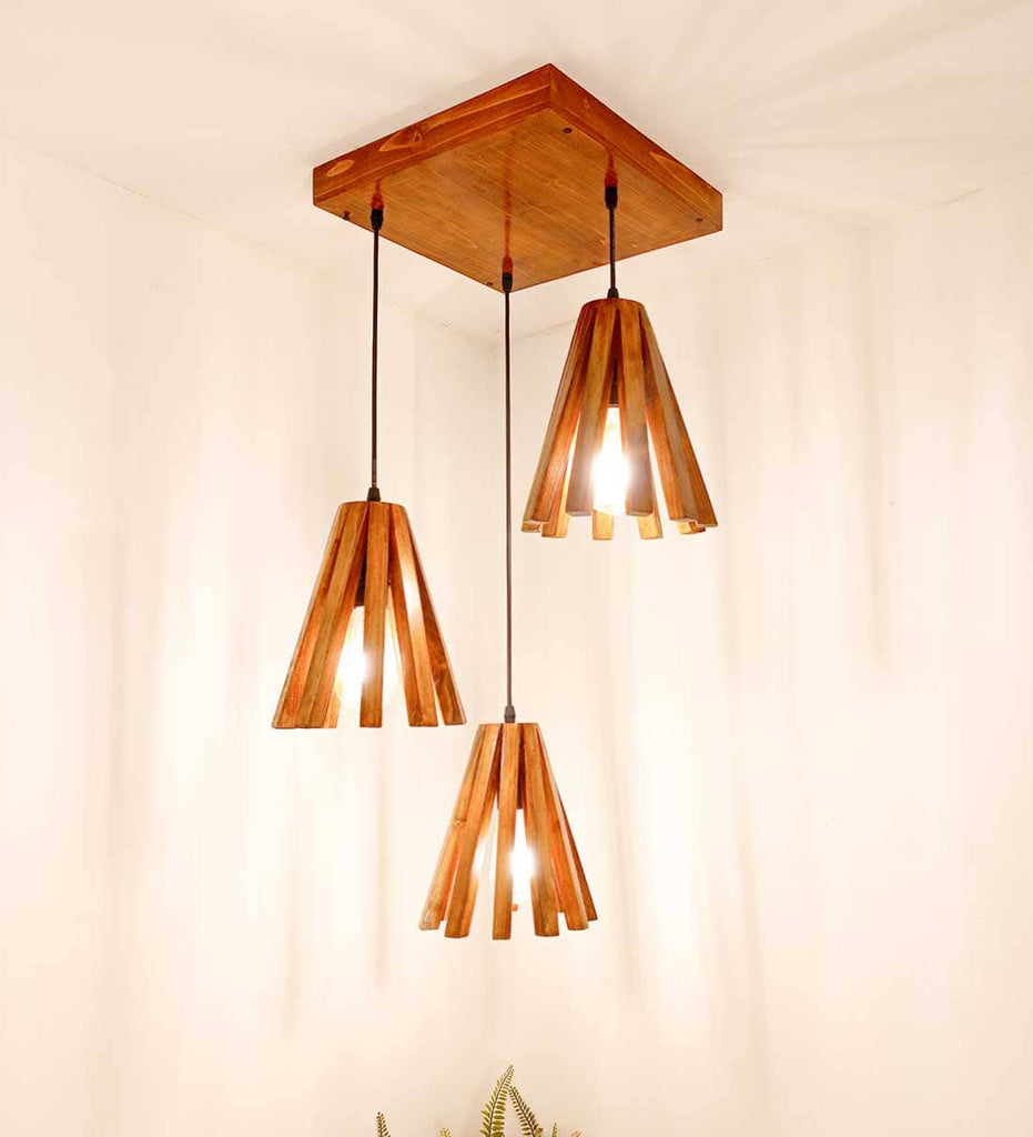 Taper Brown Wooden Cluster Hanging Lamp