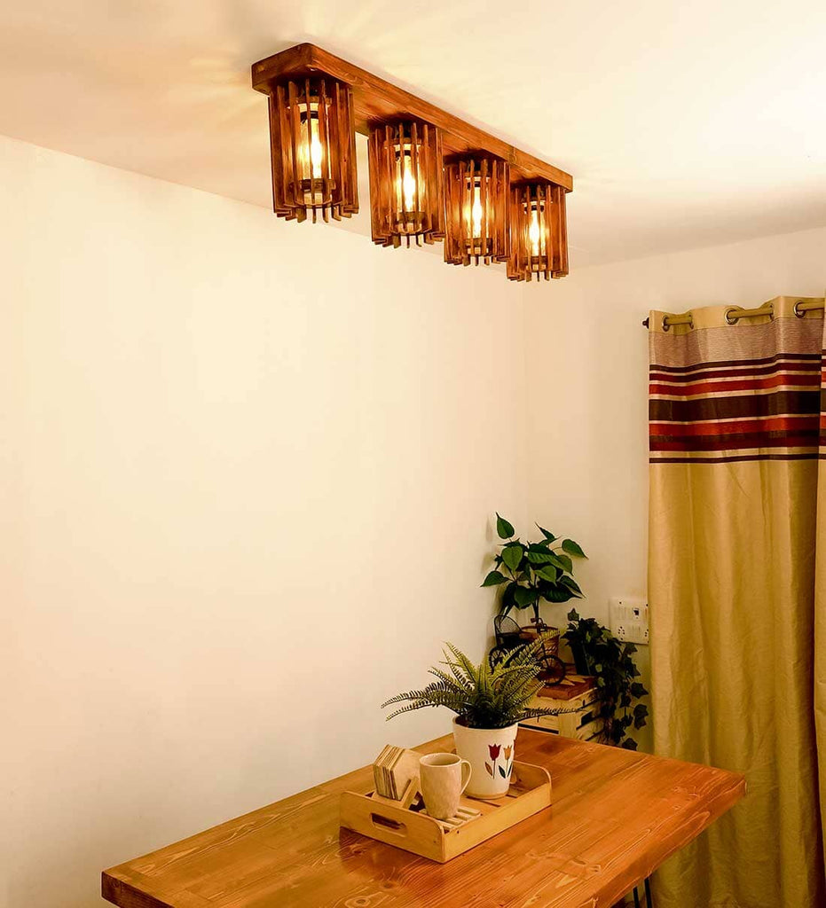 Ventus Brown Wooden 4 Series Ceiling Lamp