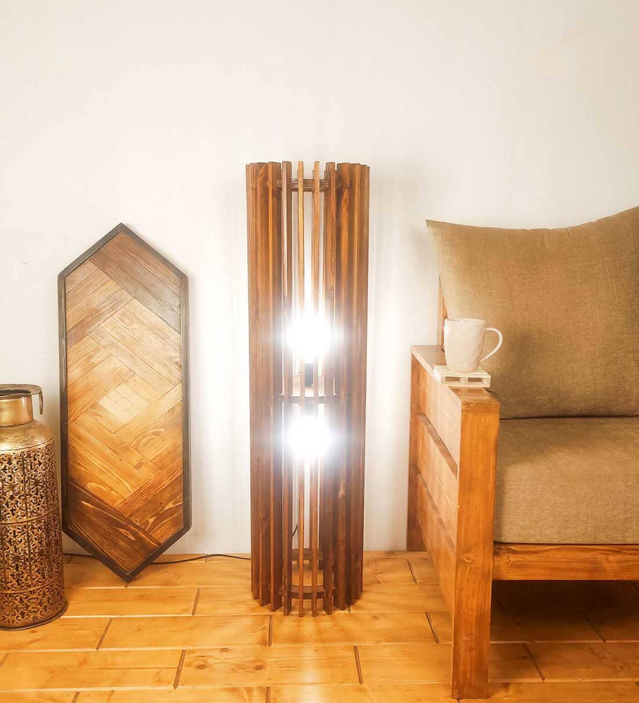 Solid Wood Ventus Duo Floor Lamp With Brown Base