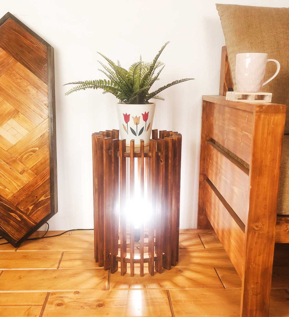 Solid Wood Ventus Side-Kick Floor Lamp With Brown Base